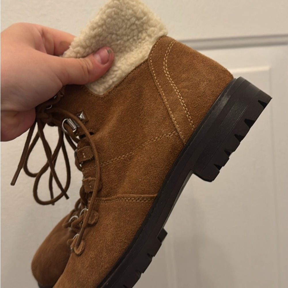 MARC FISHER | women’s 8 Brown Suede Lace-Up Boots with Cream Lining